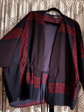 Express Navy Jacket with Red Patterned Trim